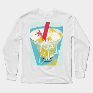 Pina Colada Retro Poster Beach Bar Prints, Vintage Drinks, Recipe, Wall Art Long Sleeve T-Shirt